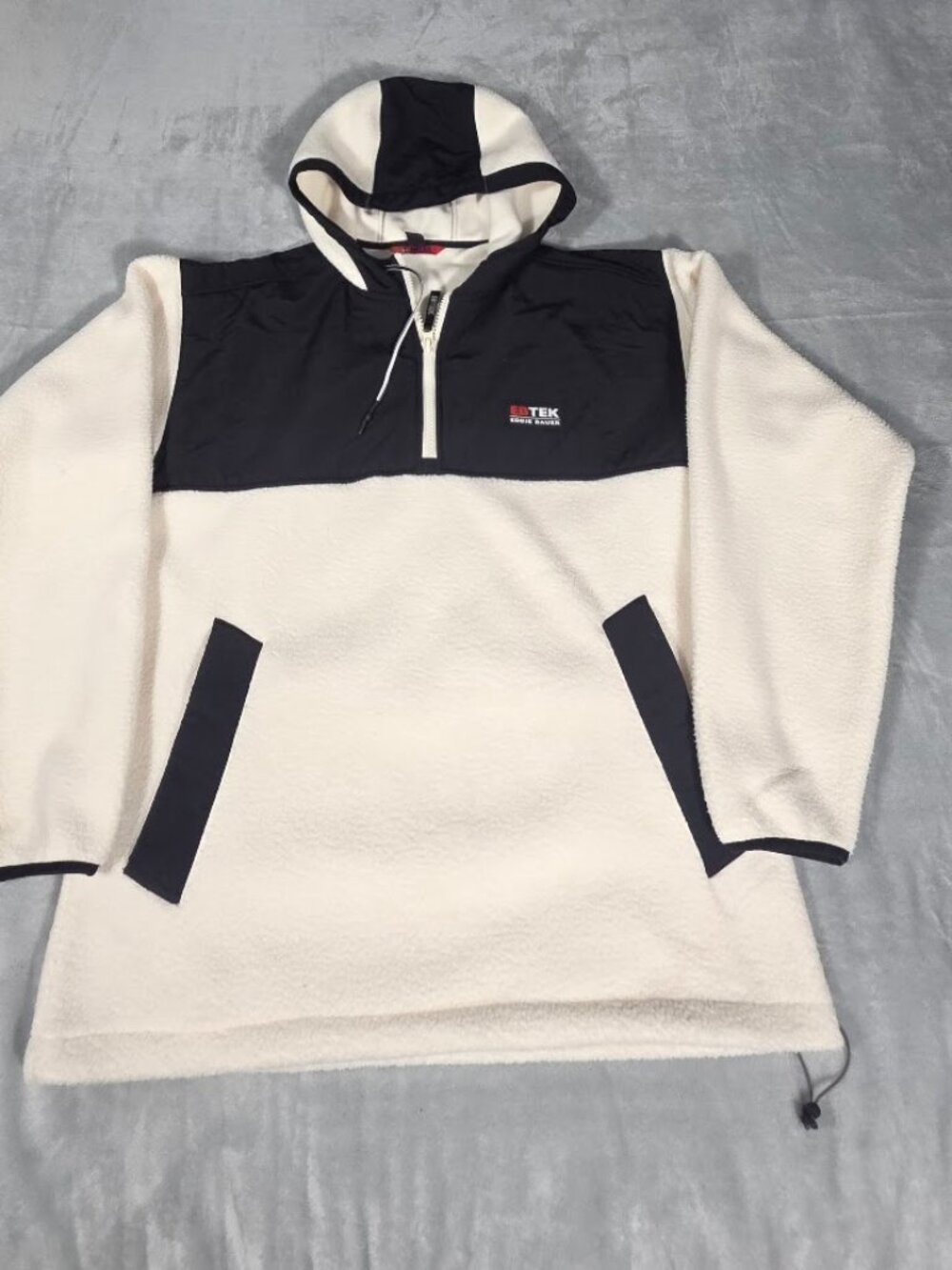 Eddie Bauer EBTEK Sherpa Fleece Hoodie Quarter Zip Colorblock Cream Black Mens M